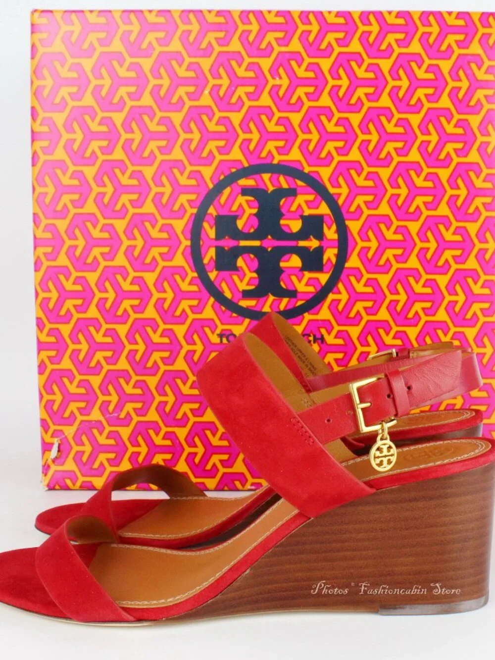 NEW Tory Burch Mini Benton Suede Leather Wedge Sandals Red Apple US 8.5